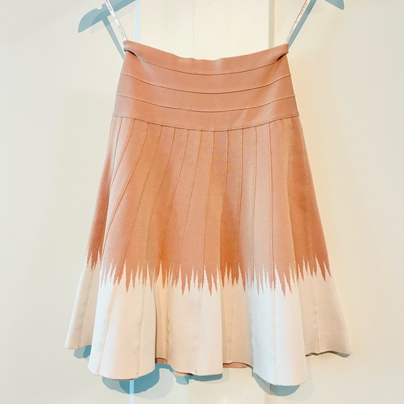 Herve Leger XXS Nude Pink and Cream A-Line Skirt